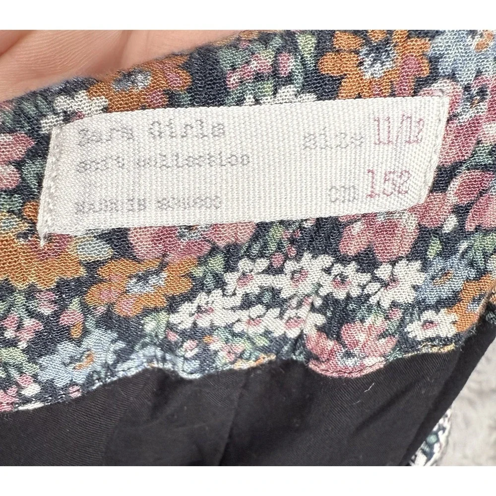 Zara Dress Girls 11/12 Multicolor Floral L/S Lined Circle Skirt Keyhole Neckline